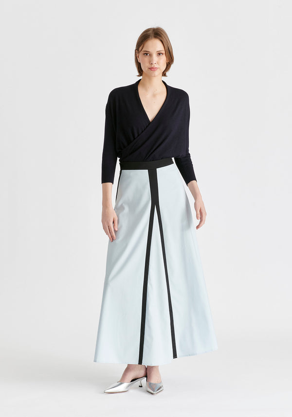 Contrast Trim Maxi Skirt in Light Blue and Black